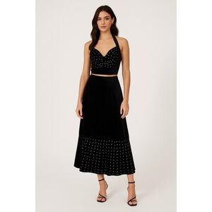 McNaughton x Vintage Black Velvet Iridescent Sparkle Polka Dot Skirt Halter Set